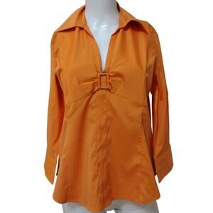 Millenium Blouse Woman Medium Orange 3/4 Sleeves Stretch Colorful 3/4 Sleeves‎
